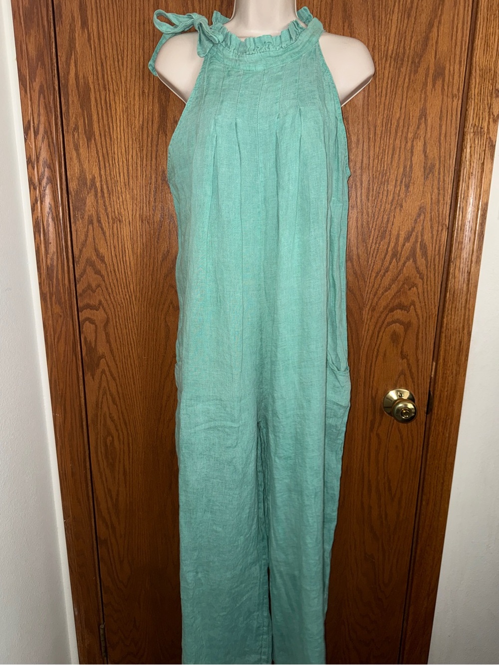 Meo Meli Linen Green Jumpsuit Wide Leg Sleeveless Women's Size OS Made In Italy